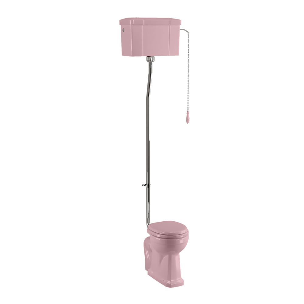 Bespoke Confetti Pink Standard High Level WC with Single Flush Ceramic Cistern
